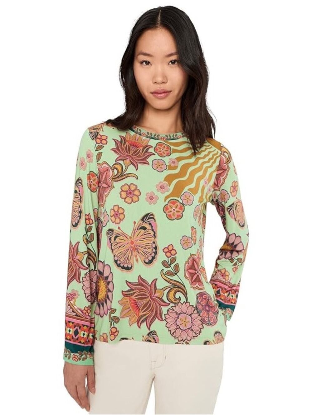 Johnny Was Janie Favorite Floral & Butterfly Long-Sleeve Tee